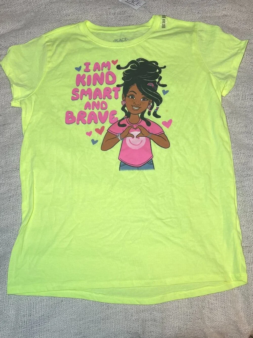 NWT, The Children's Place Girls Graphic T-Shirt – Neon Yellow – Size XXL (16)